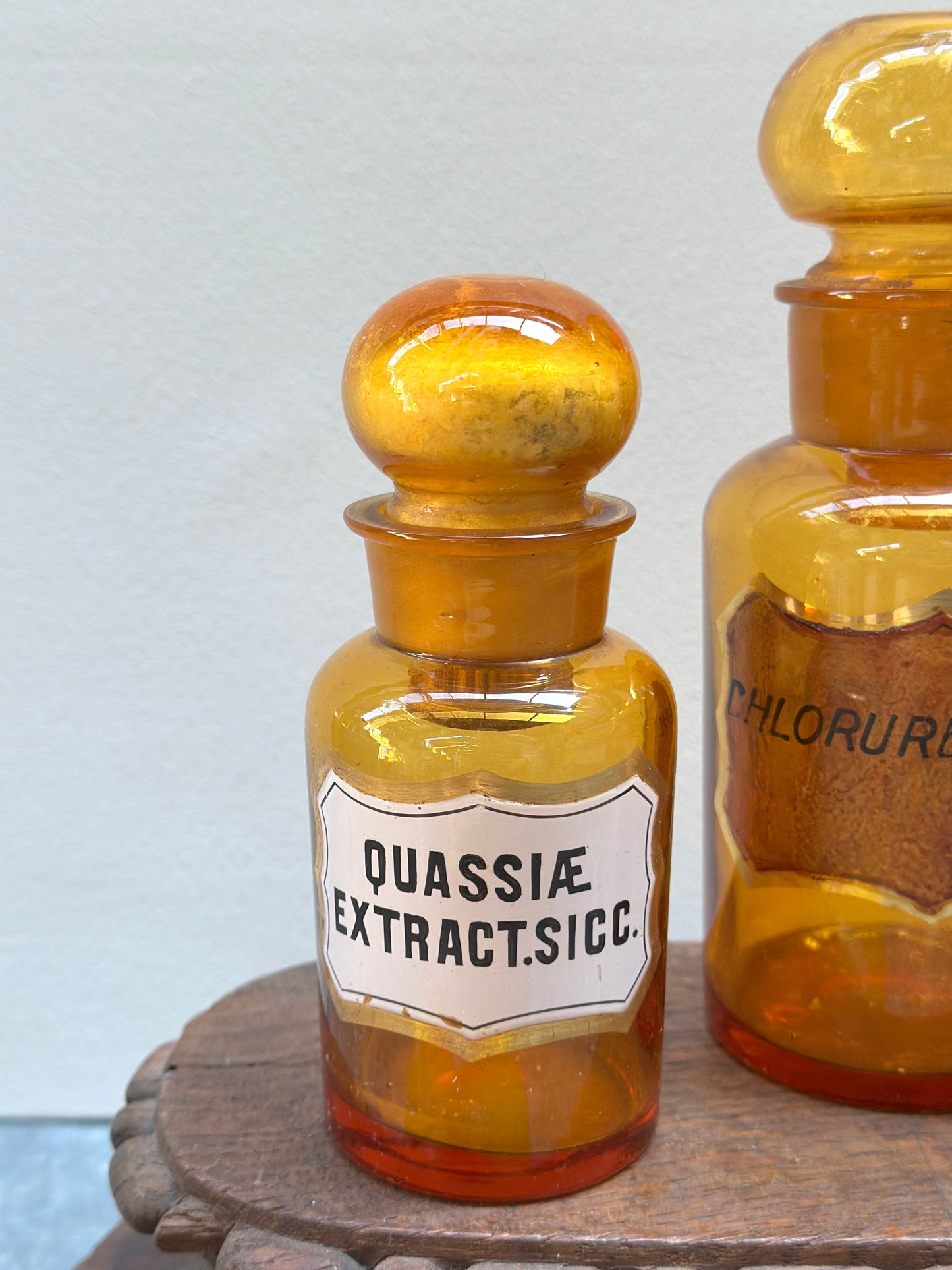 Antique French Set of Apothocary Bottles - Amber Glass III