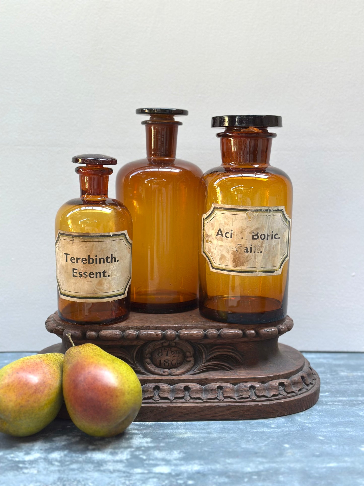 Antique French Set of Apothocary Bottles - Amber Glass I