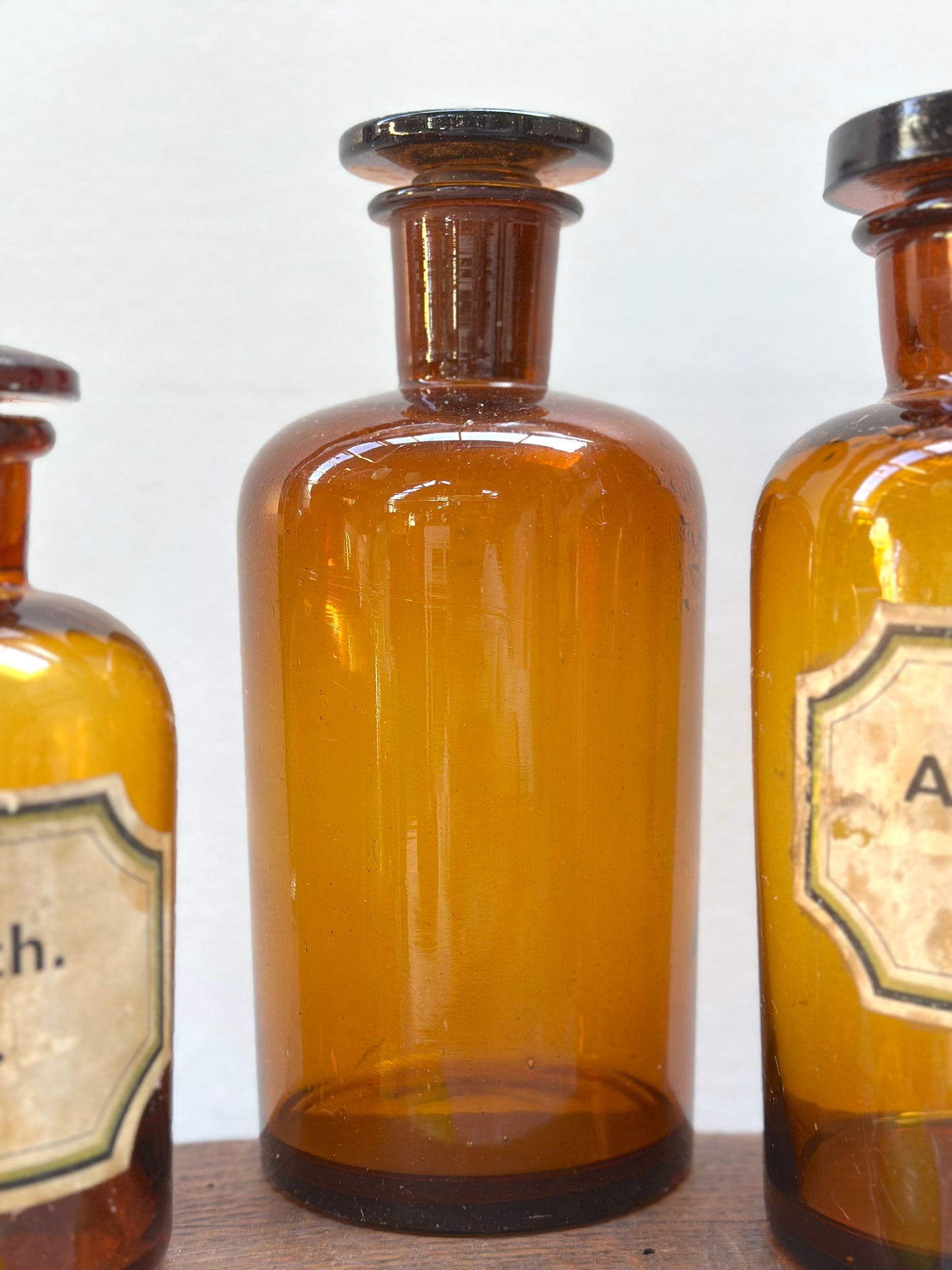 Antique French Set of Apothocary Bottles - Amber Glass I