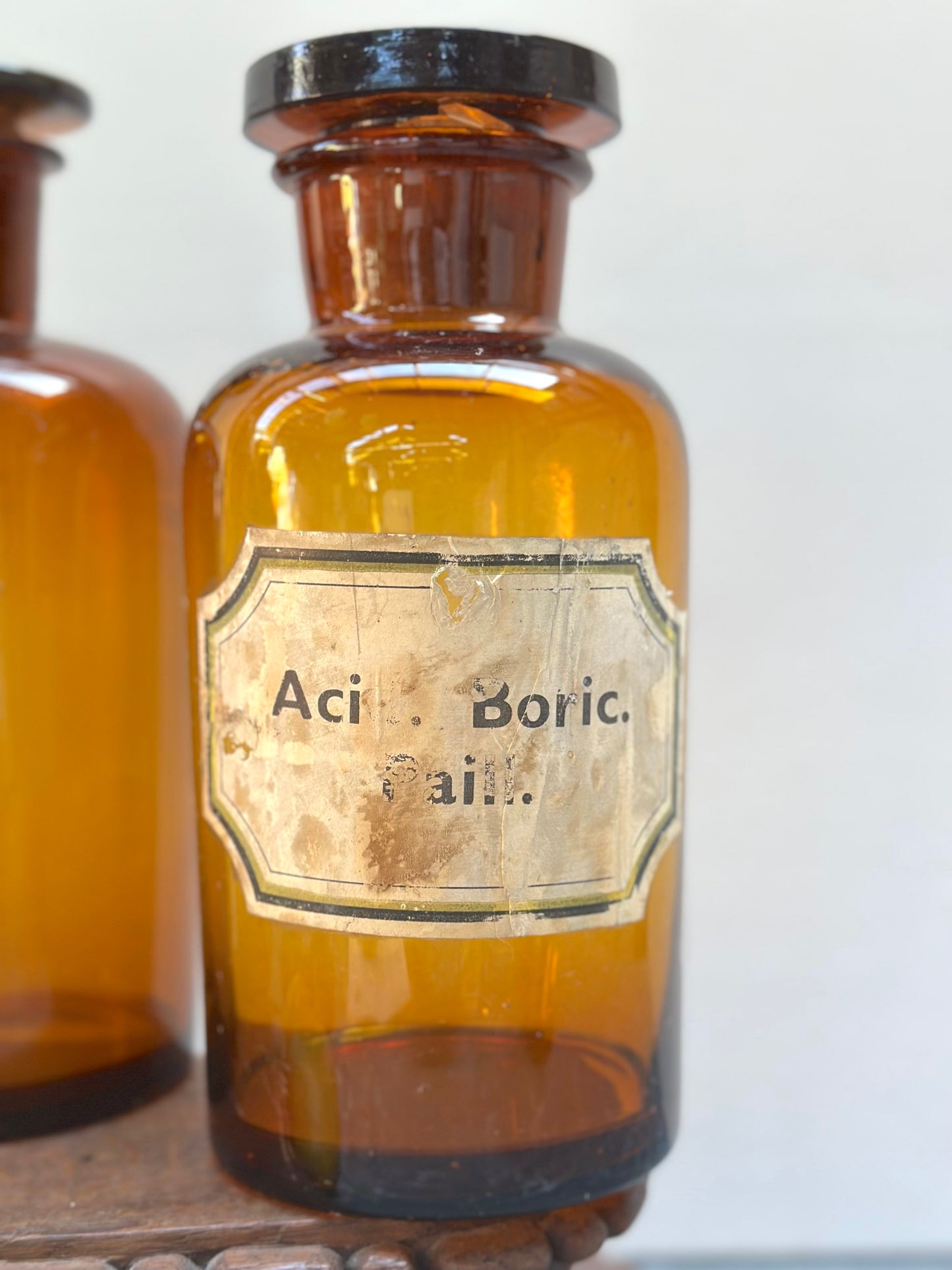 Antique French Set of Apothocary Bottles - Amber Glass I