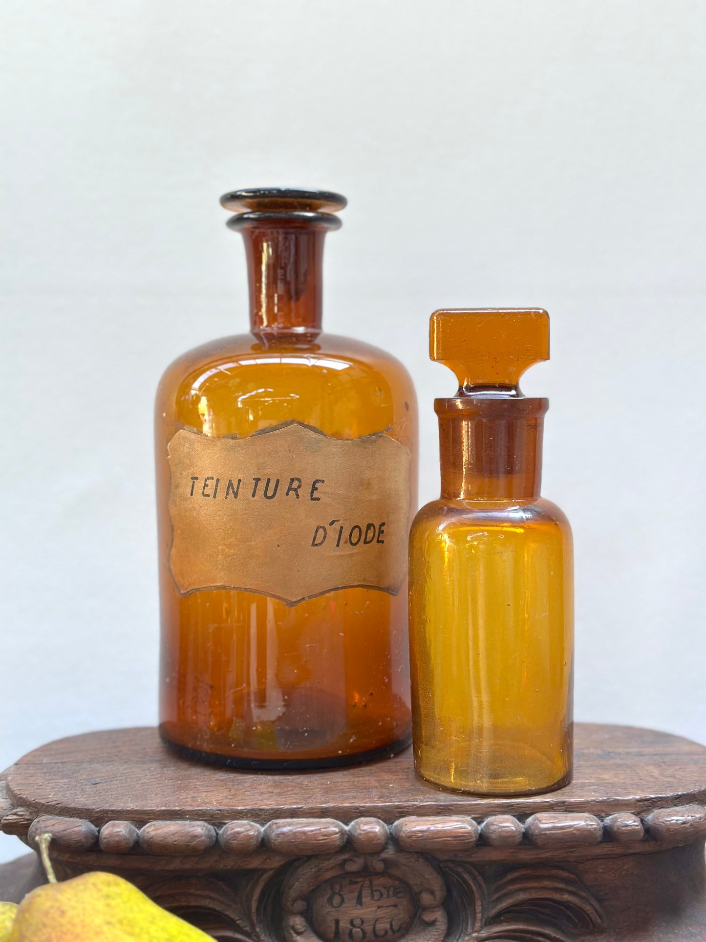 Antique French Set of Apothocary Bottles - Amber Glass II