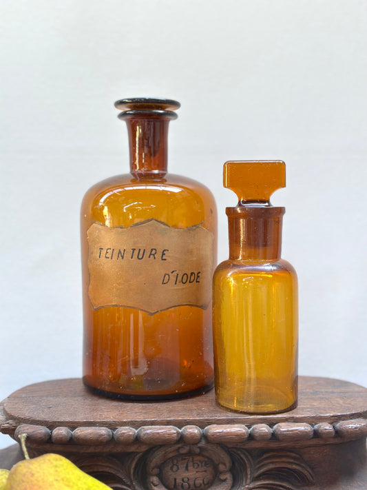 Antique French Set of Apothocary Bottles - Amber Glass II