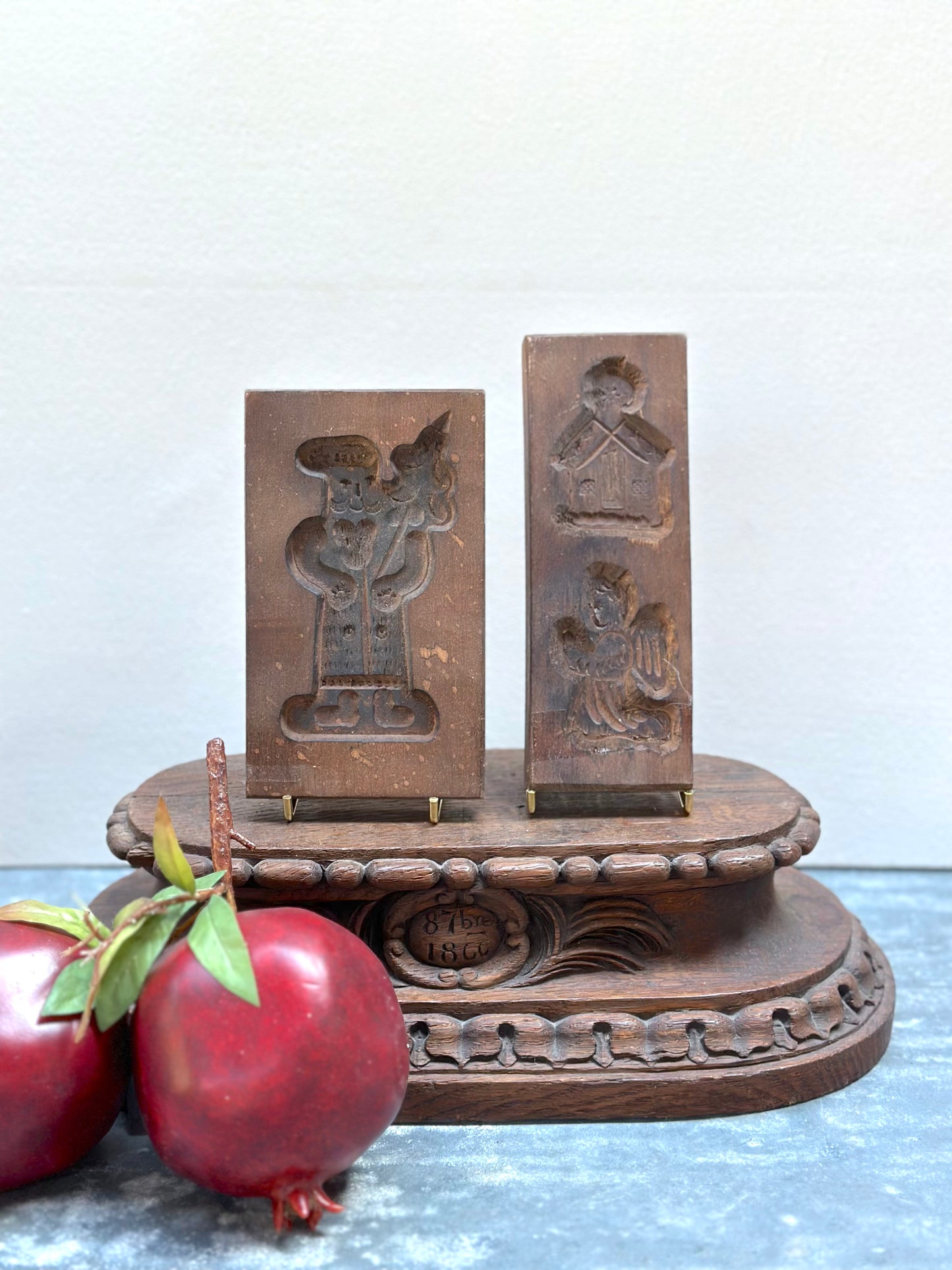 Antique French Wooden Biscuit Mold Set - Christmas