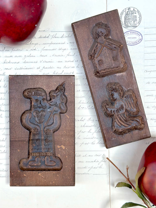 Antique French Wooden Biscuit Mold Set - Christmas