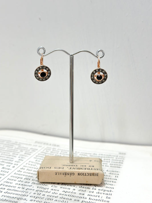 Italian Round Crystal Earring With Onyx Centre