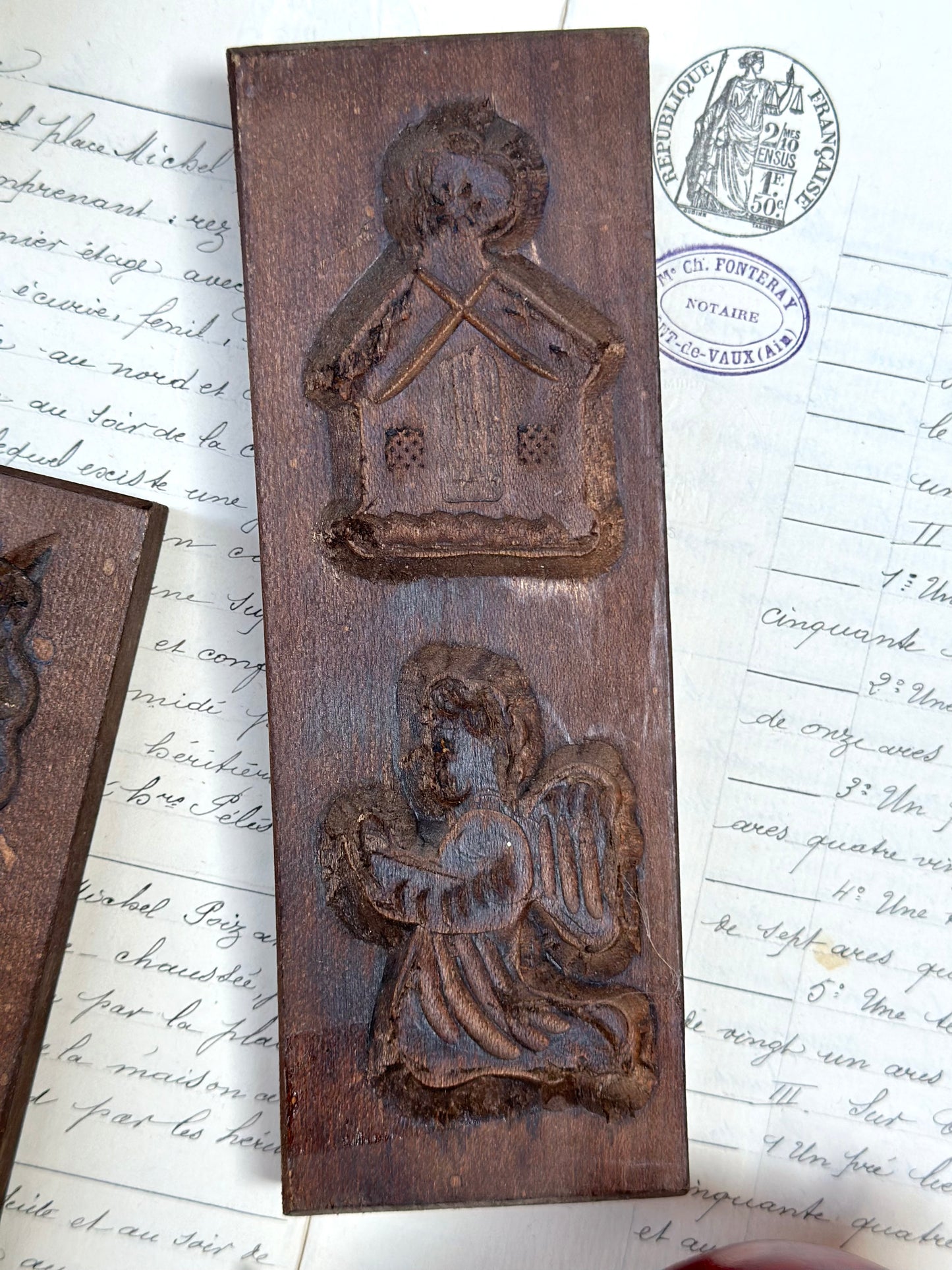 Antique French Wooden Biscuit Mold Set - Christmas