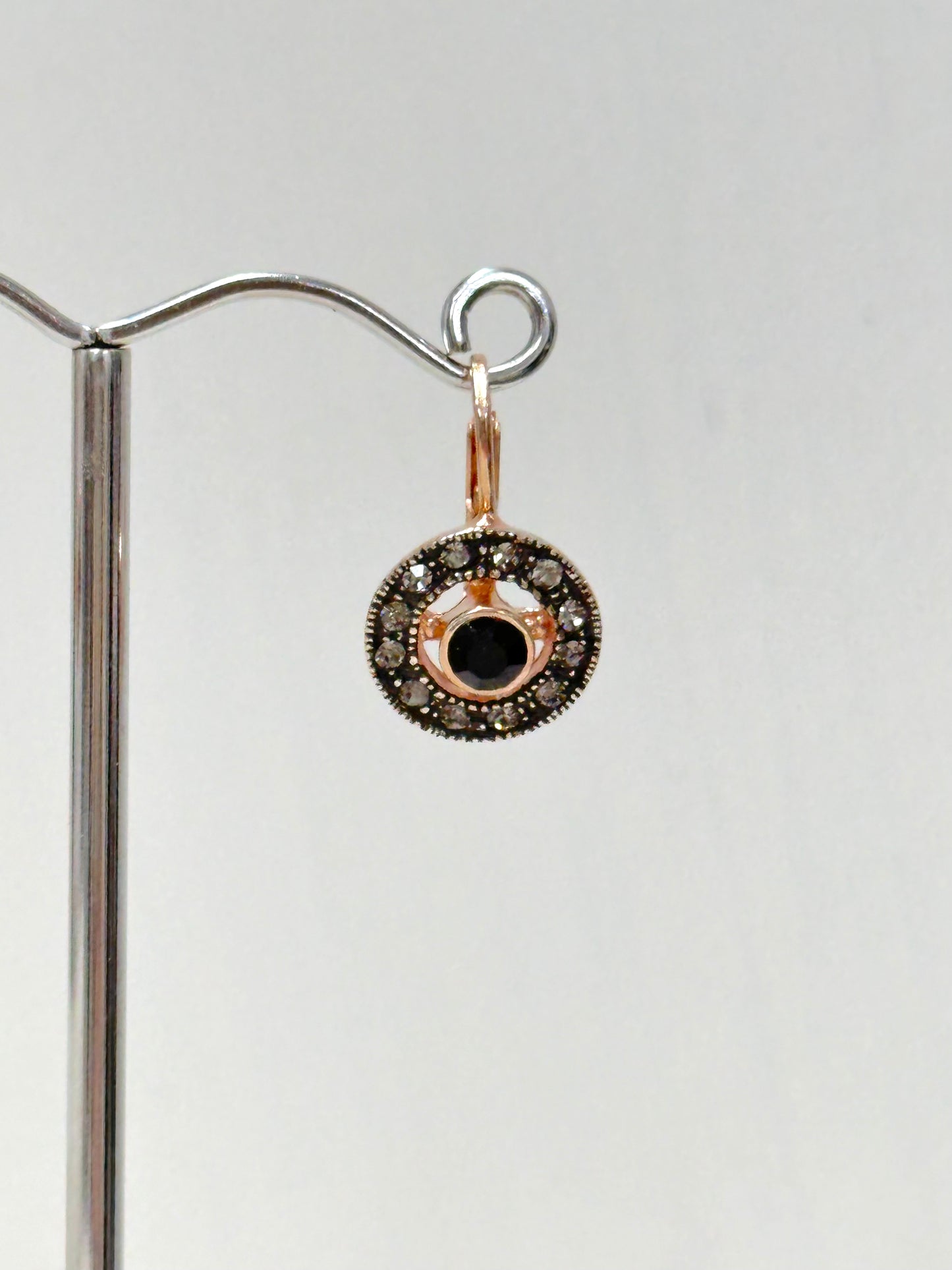 Italian Round Crystal Earring With Onyx Centre