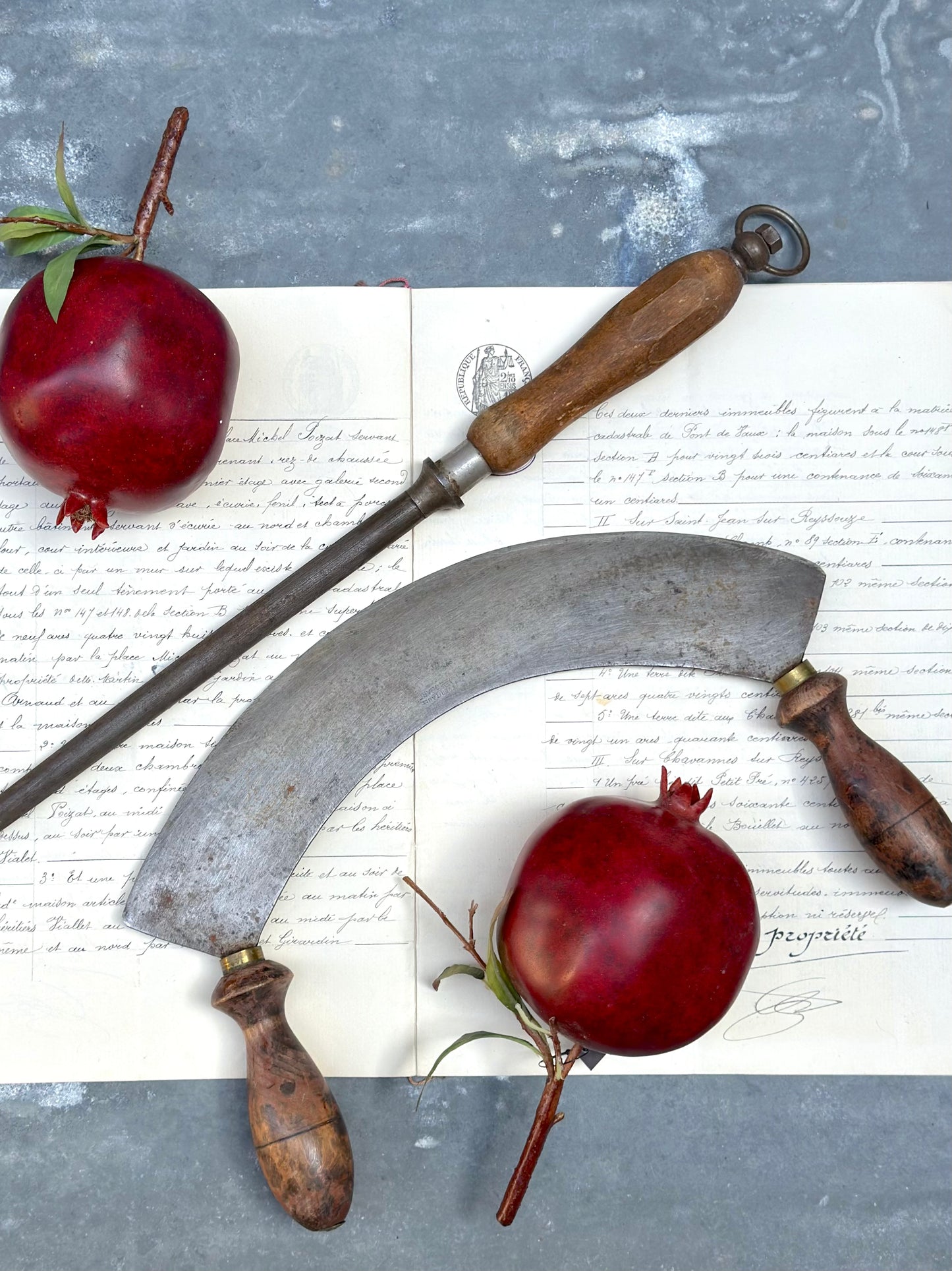 Antique French 'Mezzaluna' Knife Set