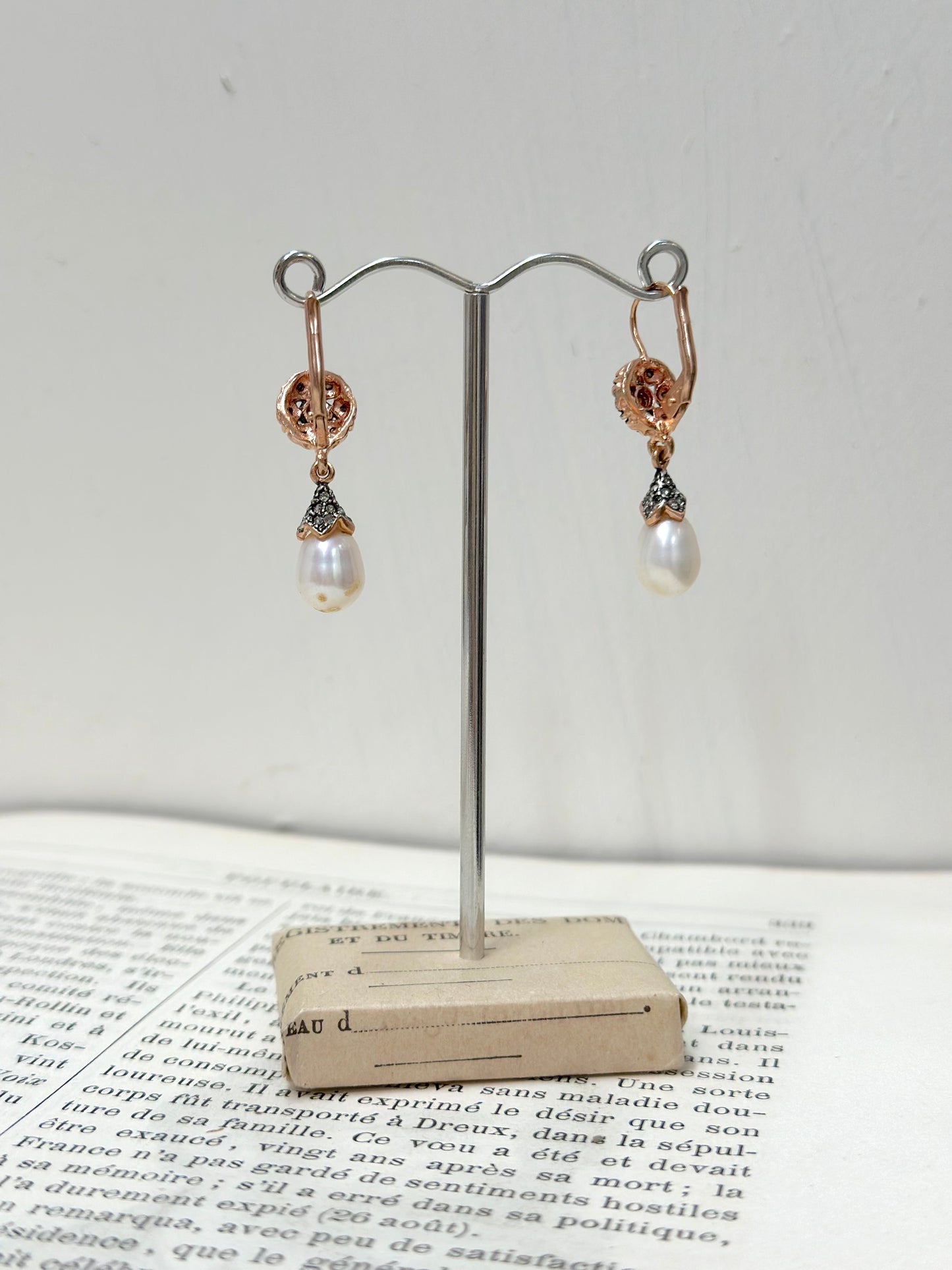 Italian Small Crystal Flower Earring With Pearl Teardrop