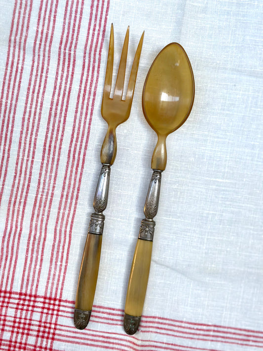Antique French 'Fayet, Vichy' Salad Server Set