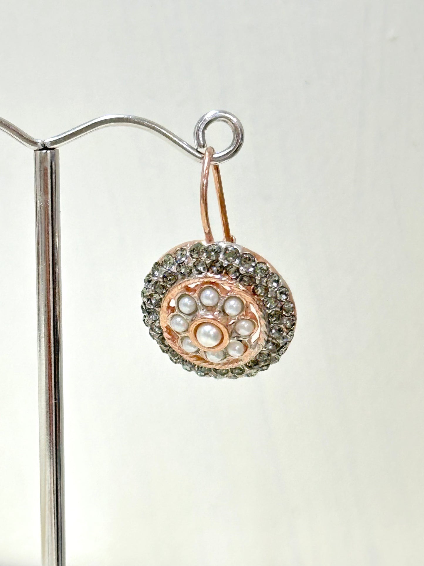 Italian Large Round Crystal Earrings With Pearl Centre