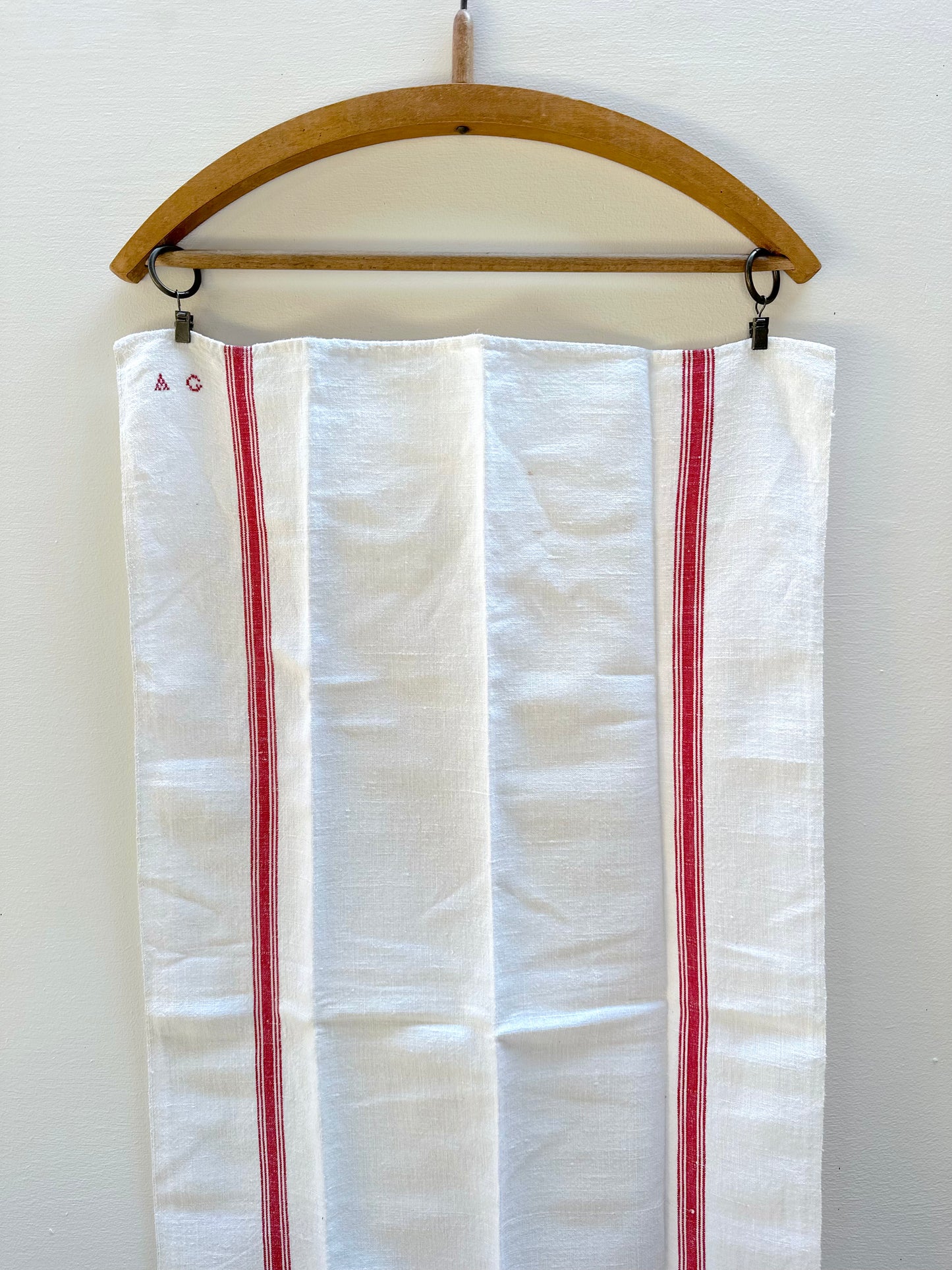 Antique French 'AG' Monogram Red Stripe Linen Tea Towel