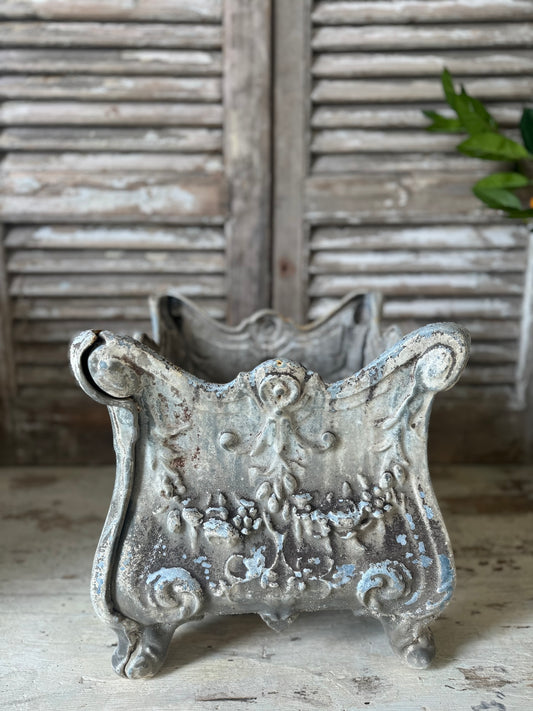 Antique French Grey Square Cast Iron Jardinere