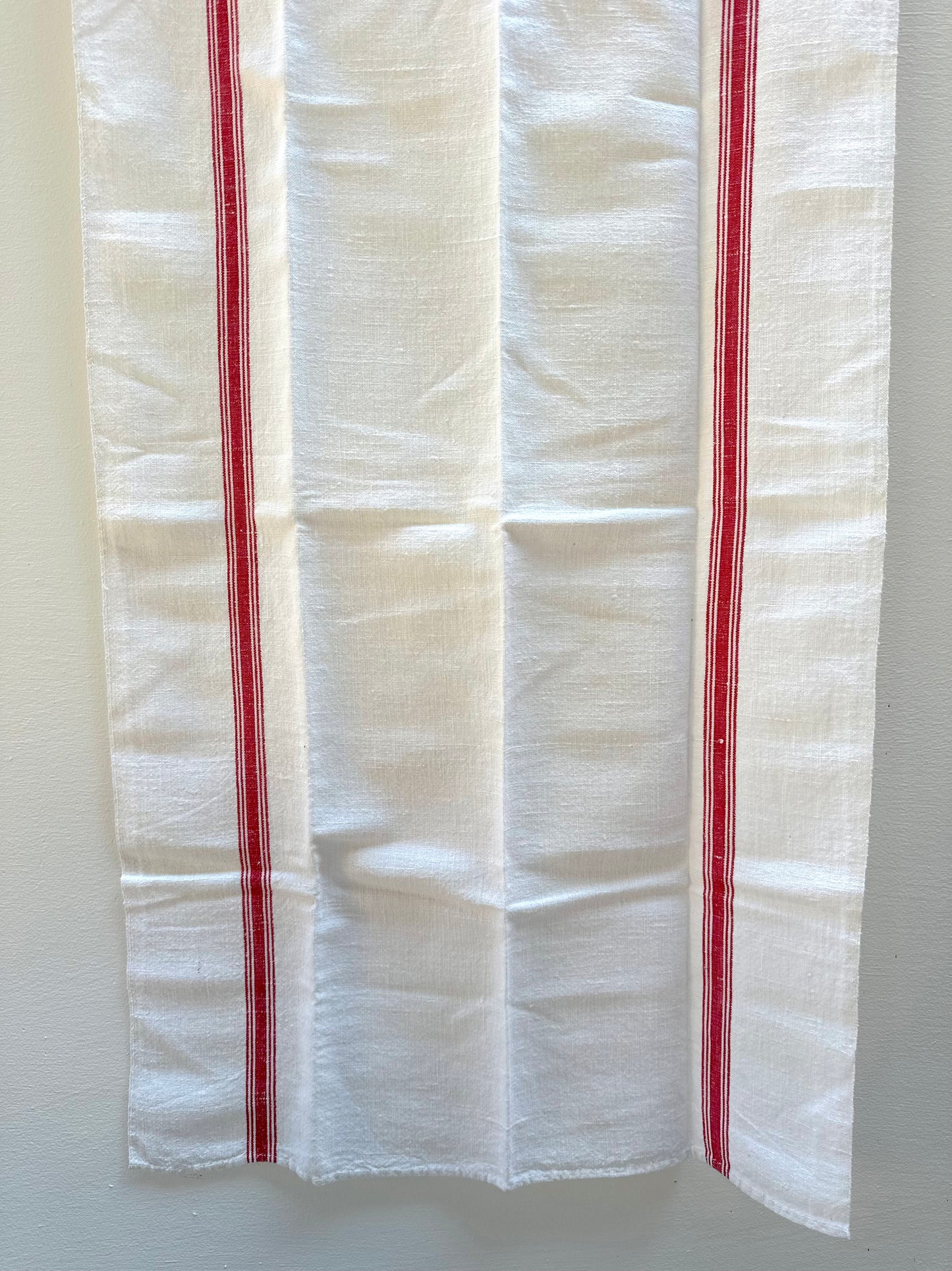 Antique French 'AG' Monogram Red Stripe Linen Tea Towel