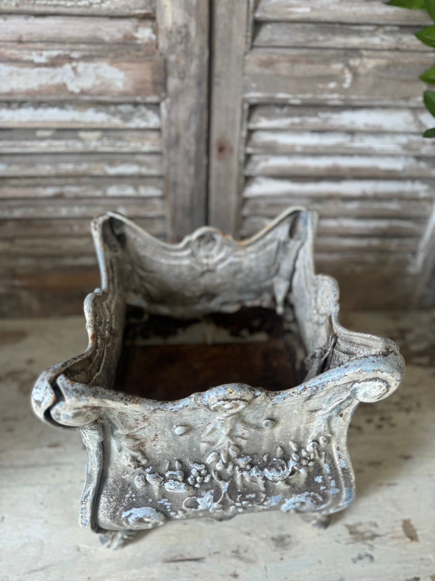 Antique French Grey Square Cast Iron Jardinere