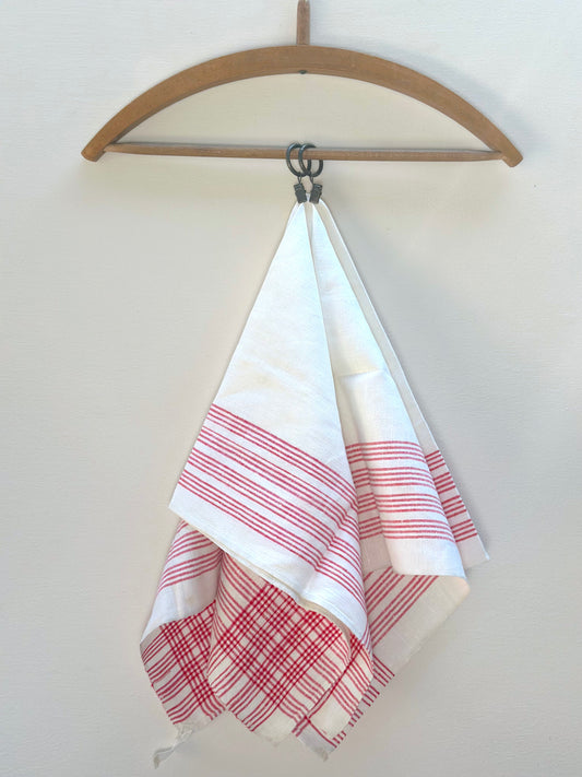 Antique French Red Stripe Linen Tea Towel