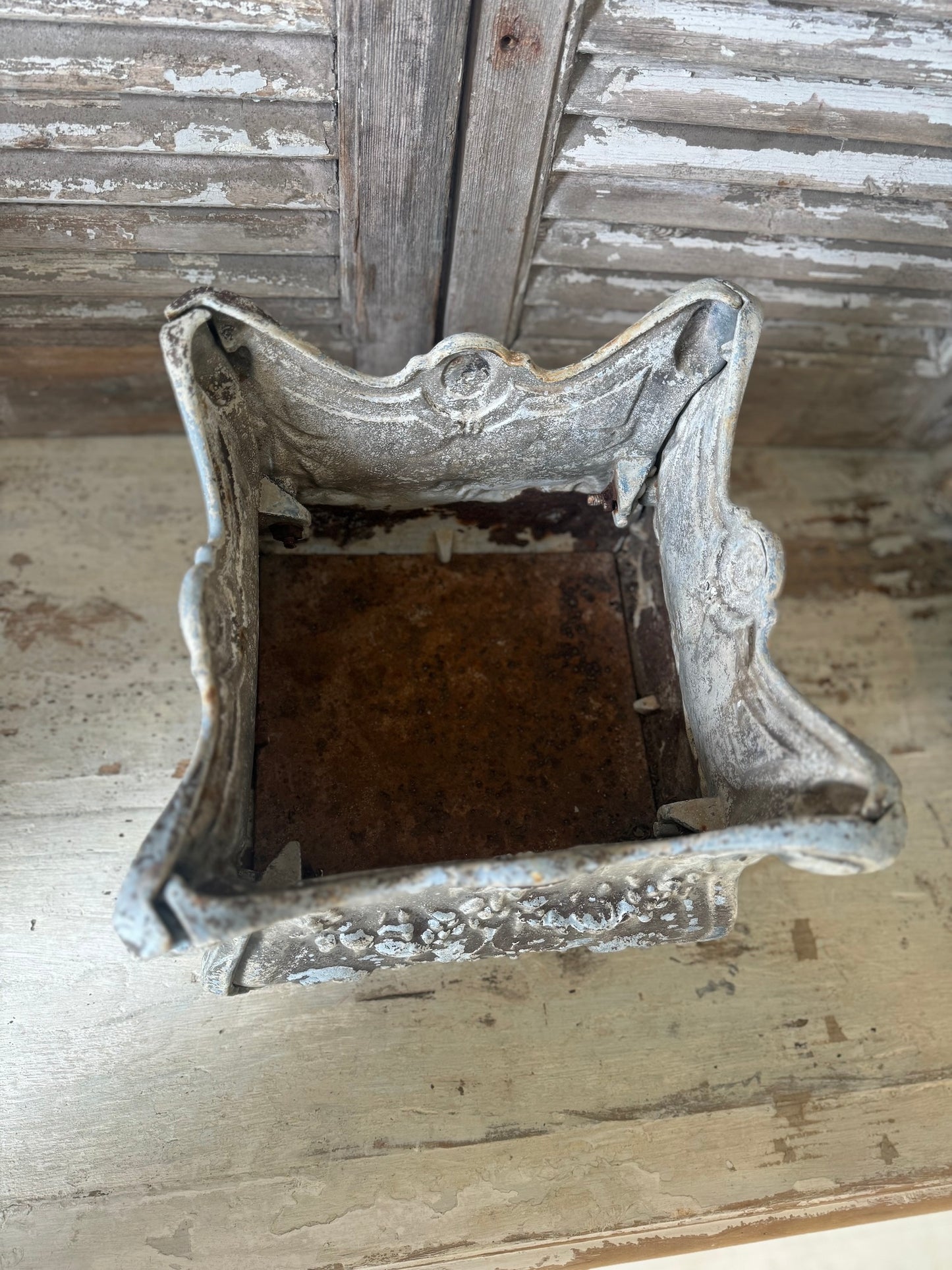 Antique French Grey Square Cast Iron Jardinere
