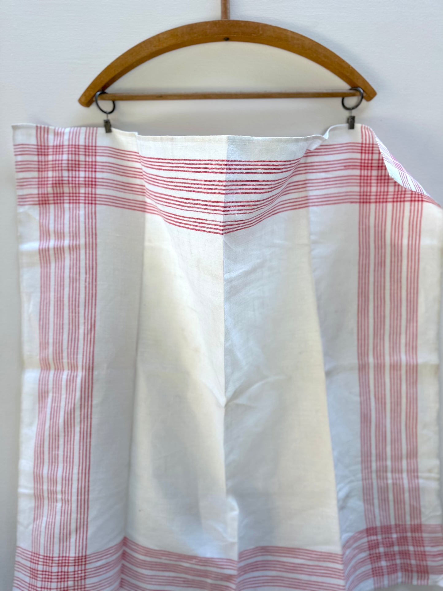 Antique French Red Stripe Linen Tea Towel
