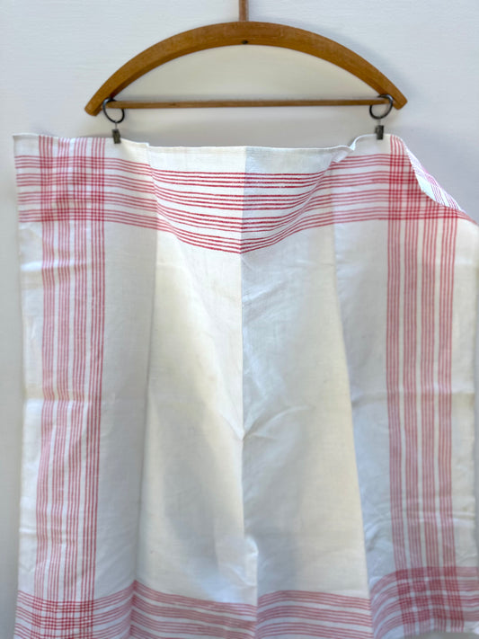 Antique French Red Stripe Linen Tea Towel