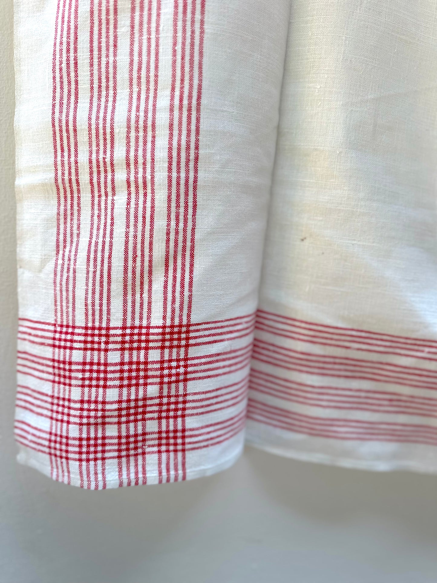 Antique French Red Stripe Linen Tea Towel