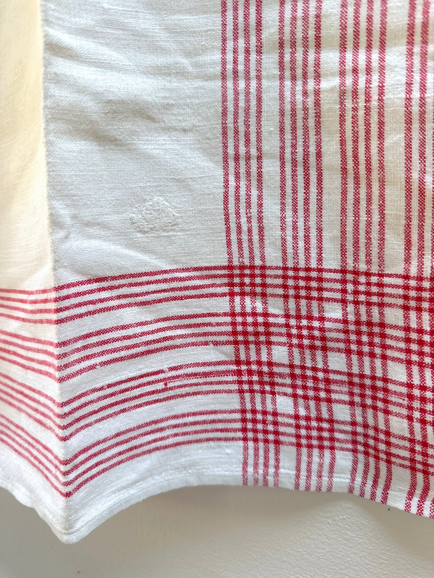 Antique French Red Stripe Linen Tea Towel