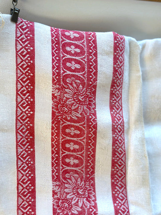 Antique French Red Floral Damask Tablecloth