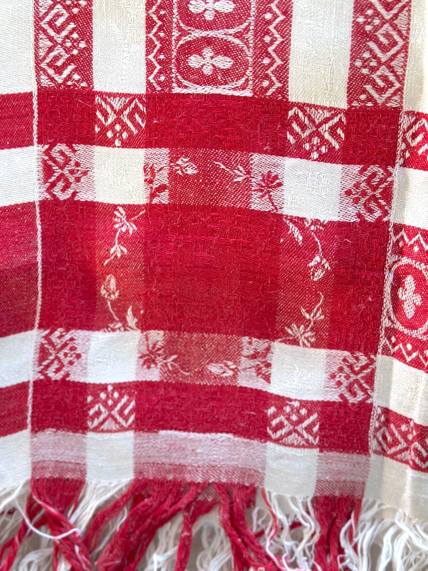 Antique French Red Floral Damask Tablecloth