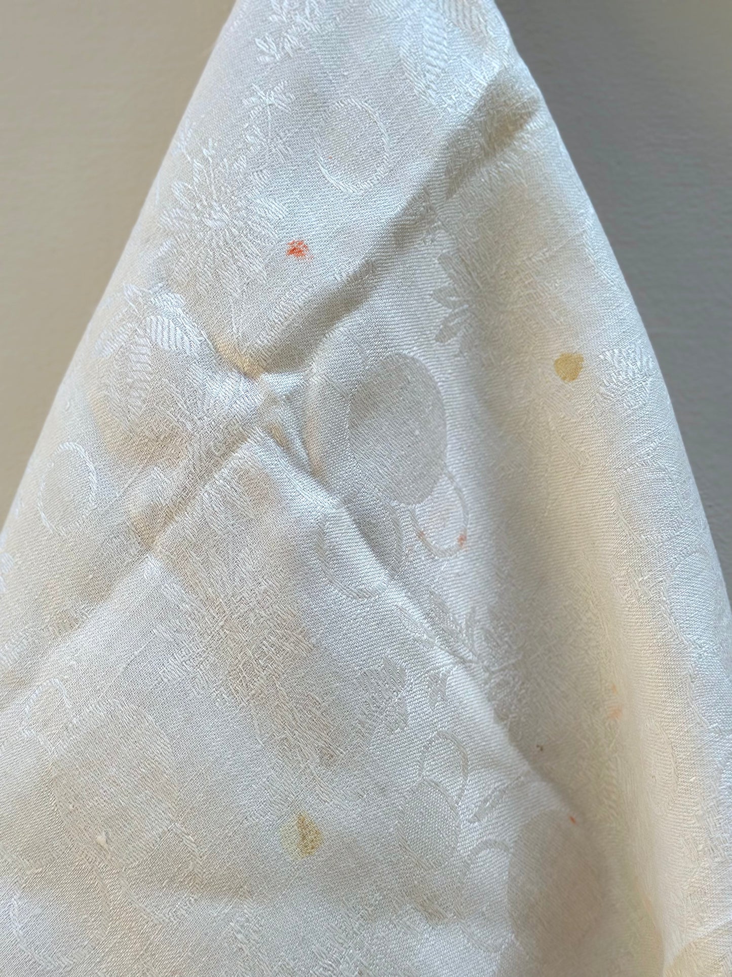 Antique French Red Floral Damask Tablecloth