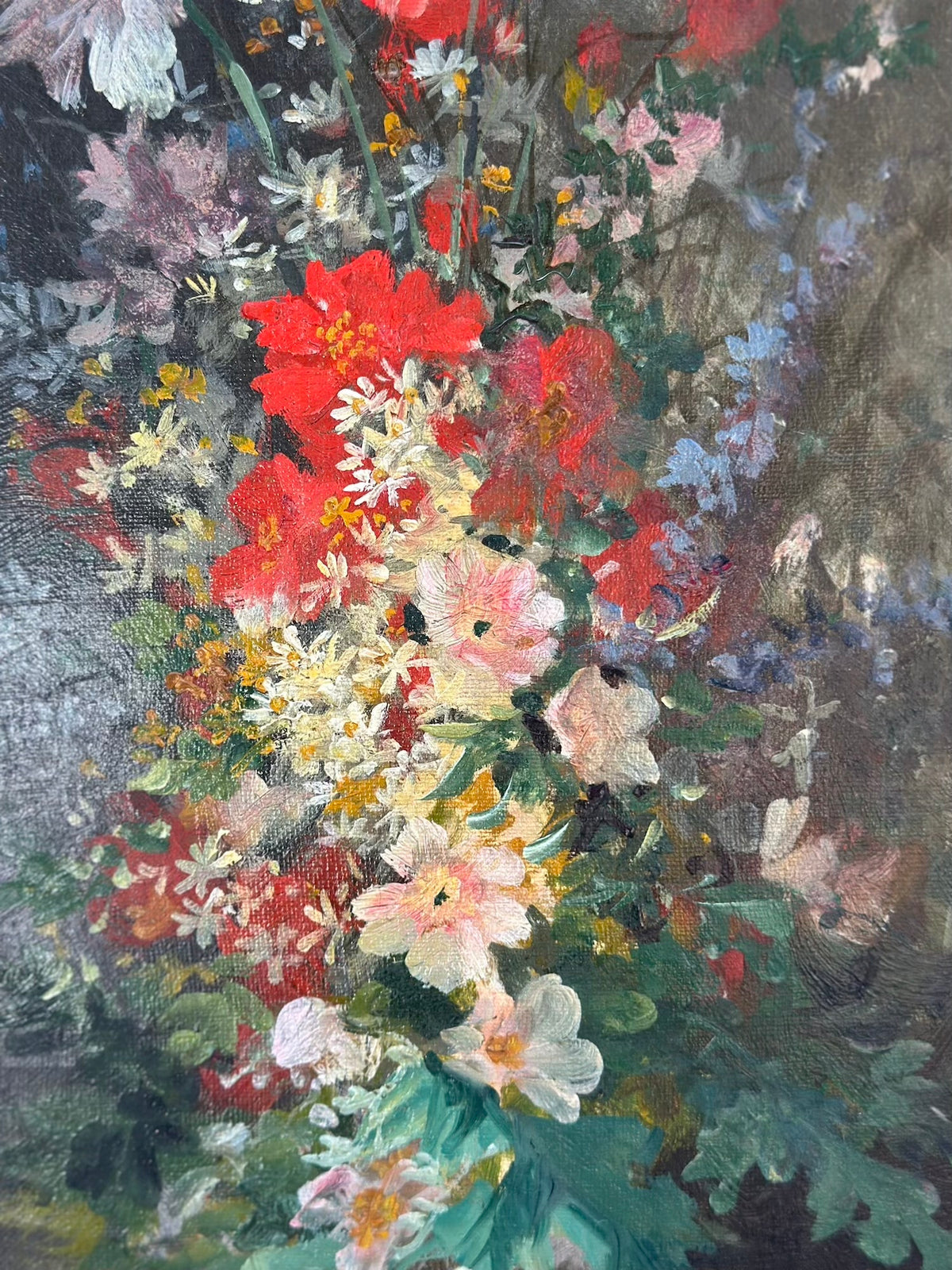 Antique European 'Wildflower Bouquet' Still Life Painting