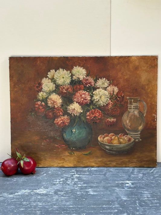 Antique European 'Chrysanthemum Vase' Still Life Painting