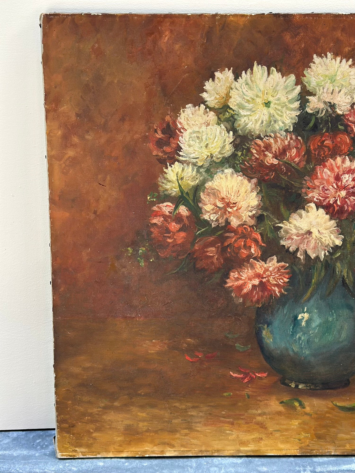 Antique European 'Chrysanthemum Vase' Still Life Painting