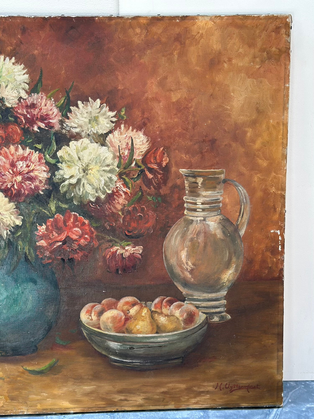 Antique European 'Chrysanthemum Vase' Still Life Painting