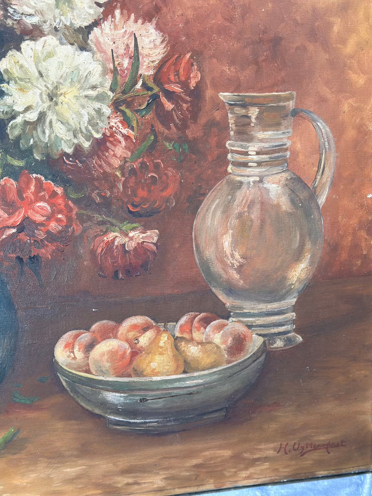 Antique European 'Chrysanthemum Vase' Still Life Painting