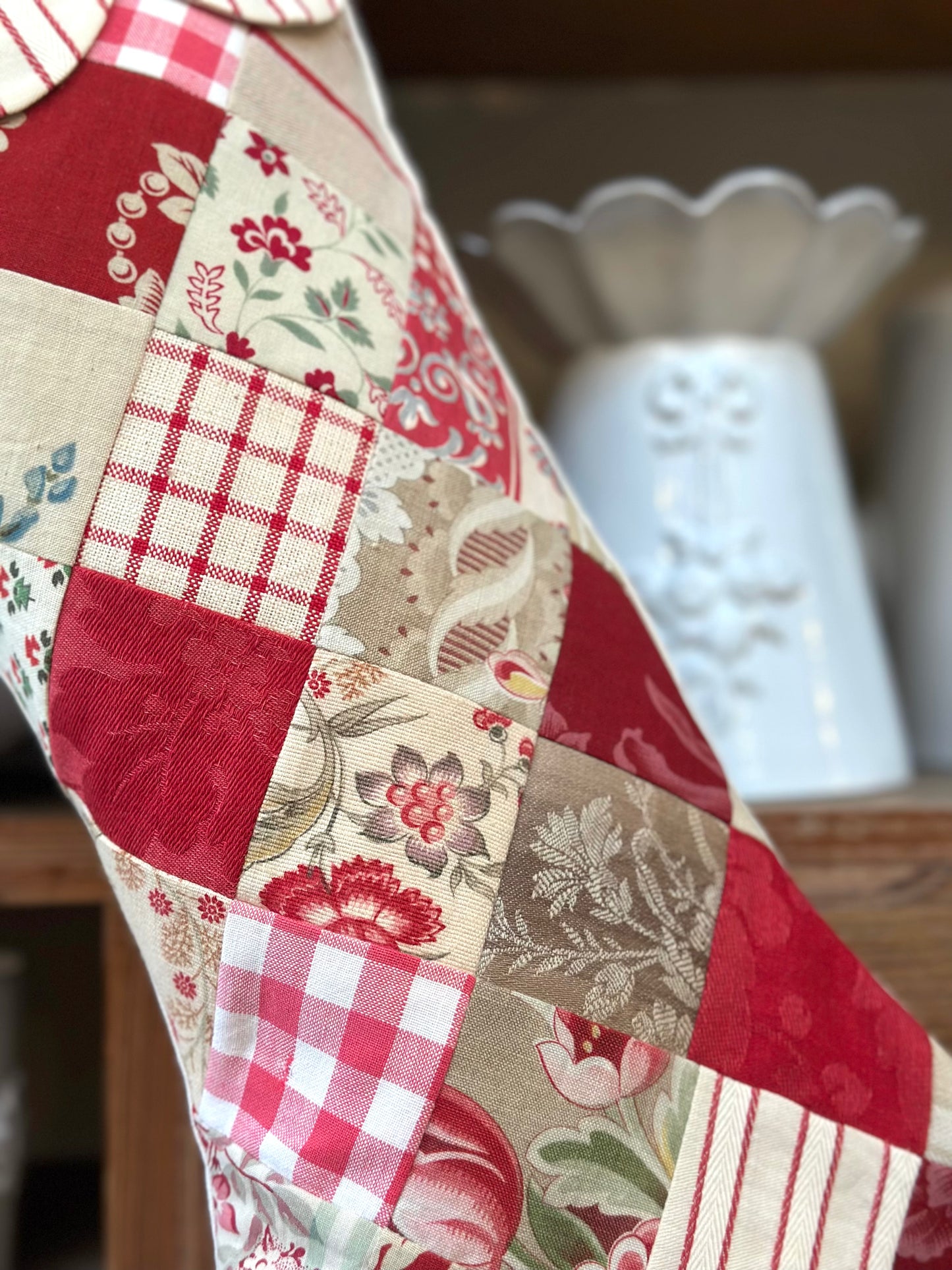 Handmade Christmas Stocking With Antique French Fabric - Raspberry Patchwork I