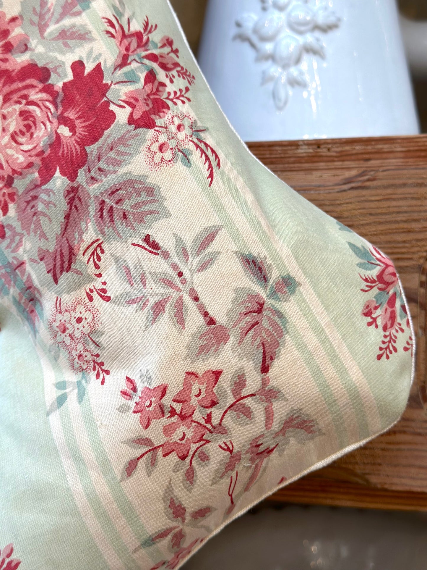 Handmade Christmas Stocking With Antique French Fabric - Raspberry Floral II