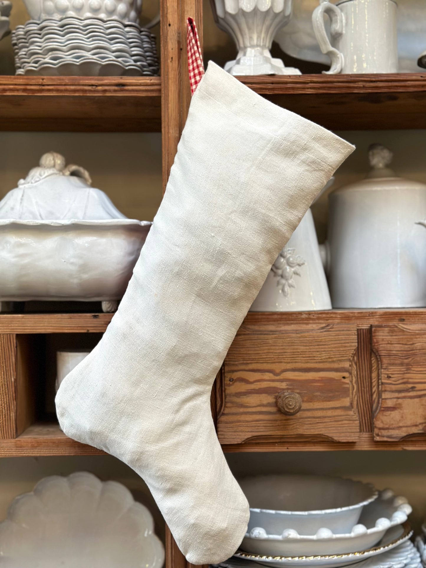 Handmade Christmas Stocking With Antique French Fabric - Raspberry Floral III