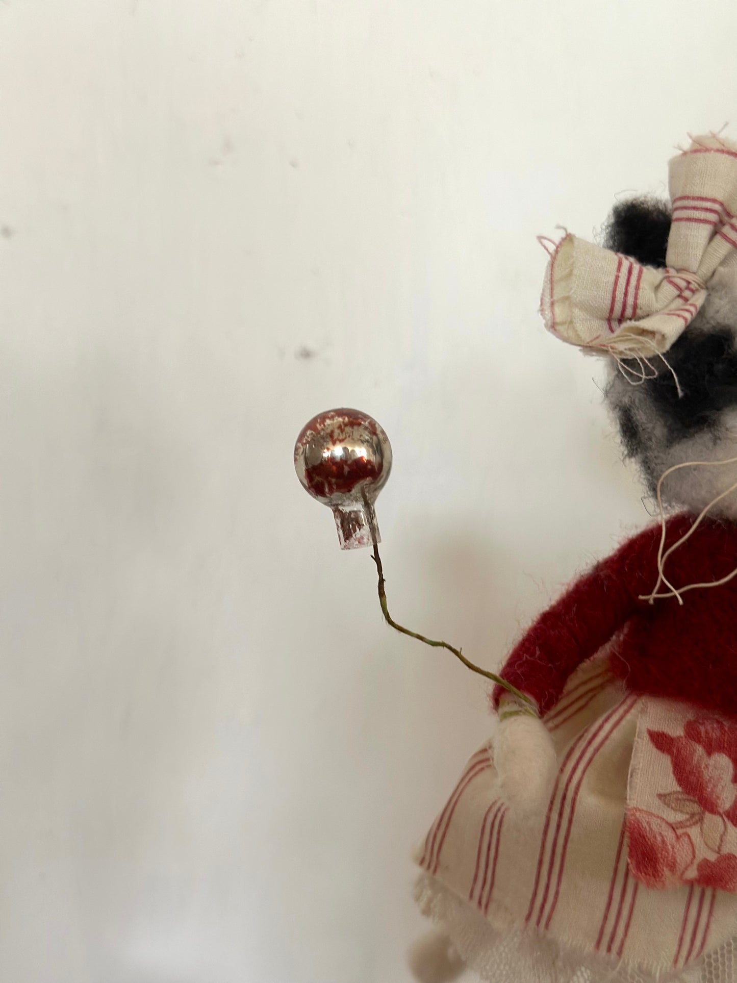 Hand Felted Festive Christmas Cat Or Bear With Antique French Fabrics