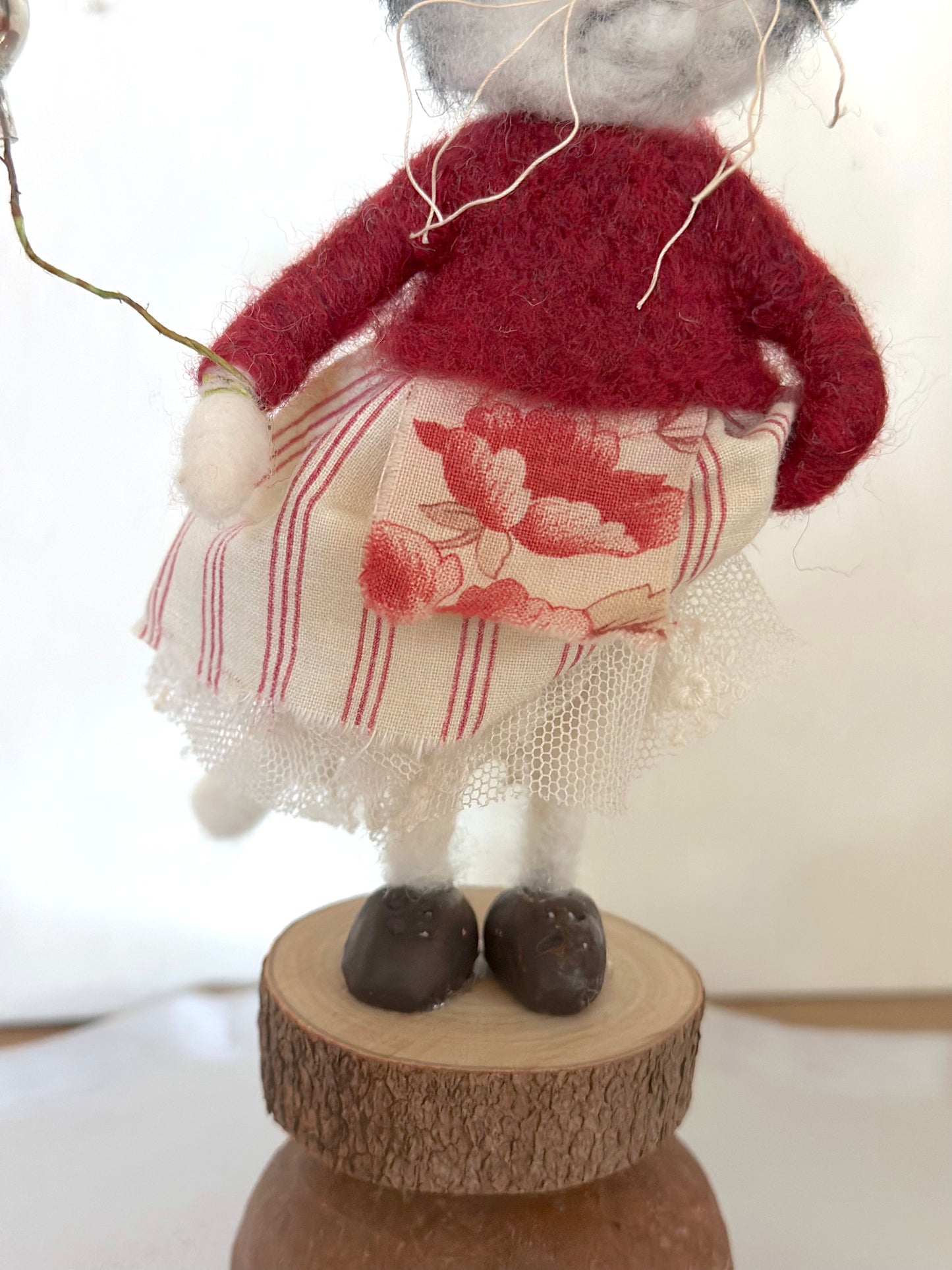 Hand Felted Festive Christmas Cat Or Bear With Antique French Fabrics