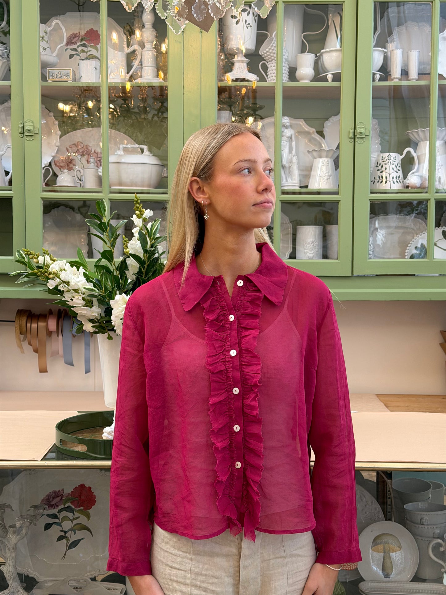 Sula Frill Front Party Shirt - Cherry