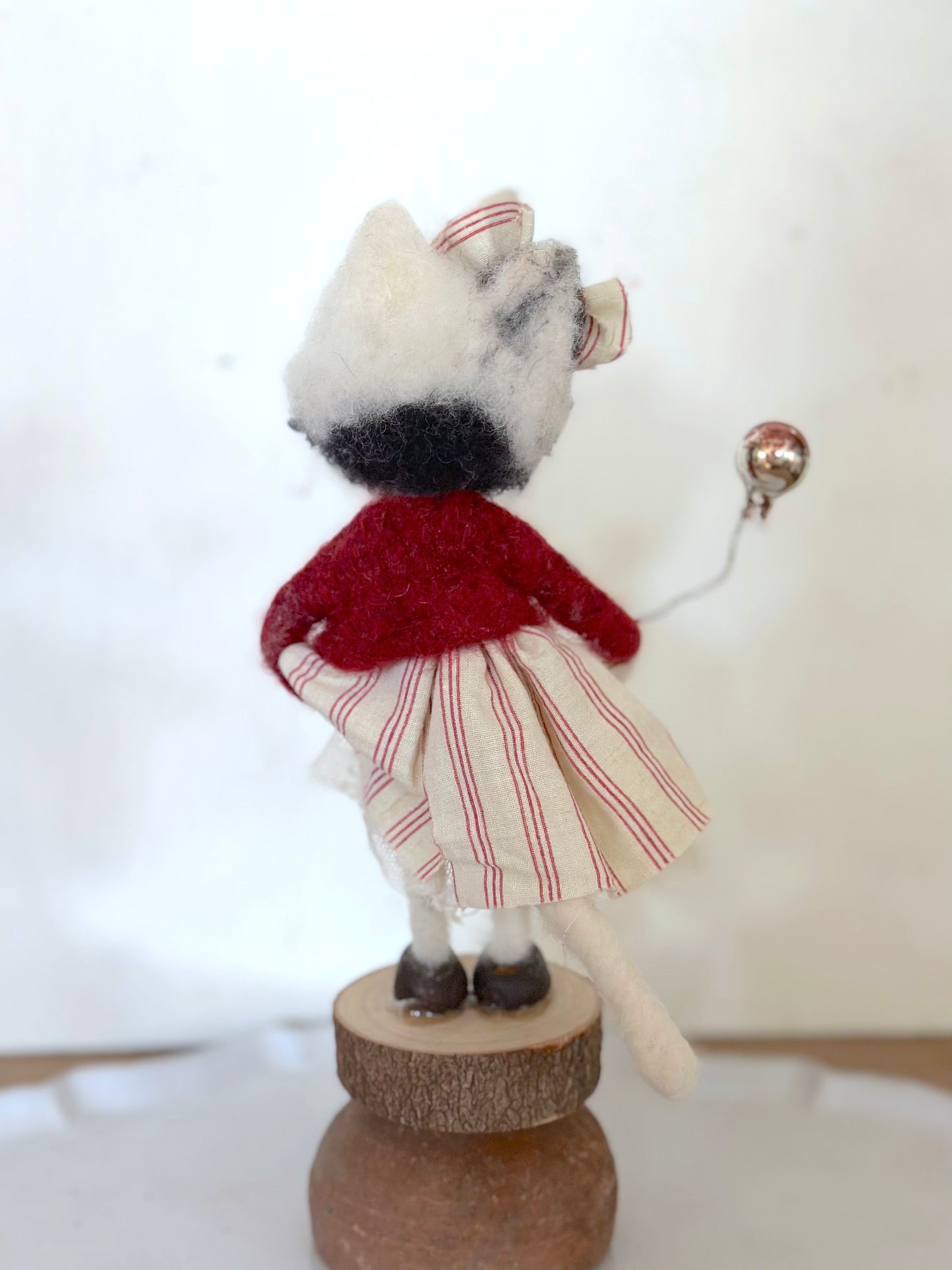 Hand Felted Festive Christmas Cat Or Bear With Antique French Fabrics