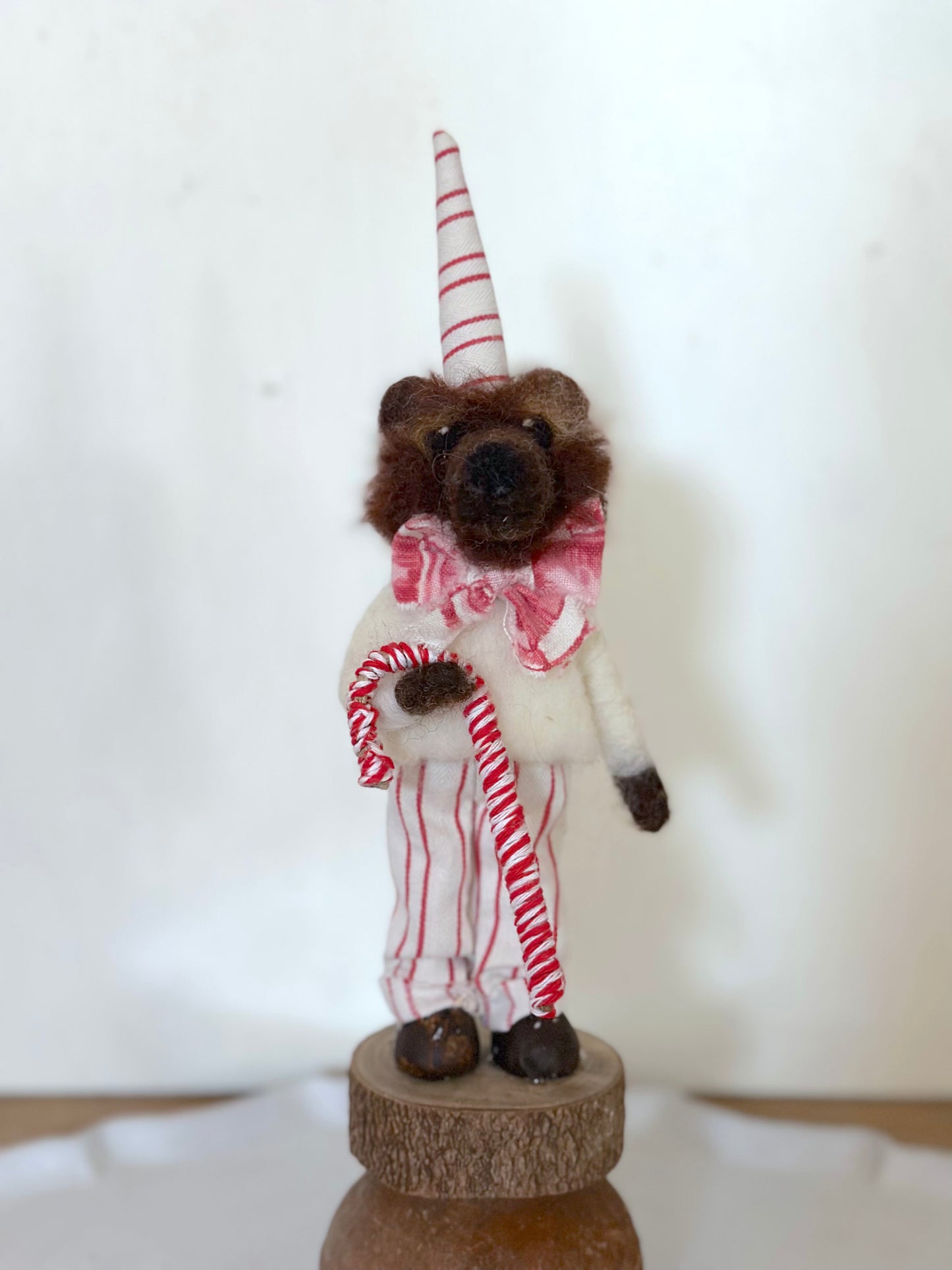 Hand Felted Festive Christmas Cat Or Bear With Antique French Fabrics