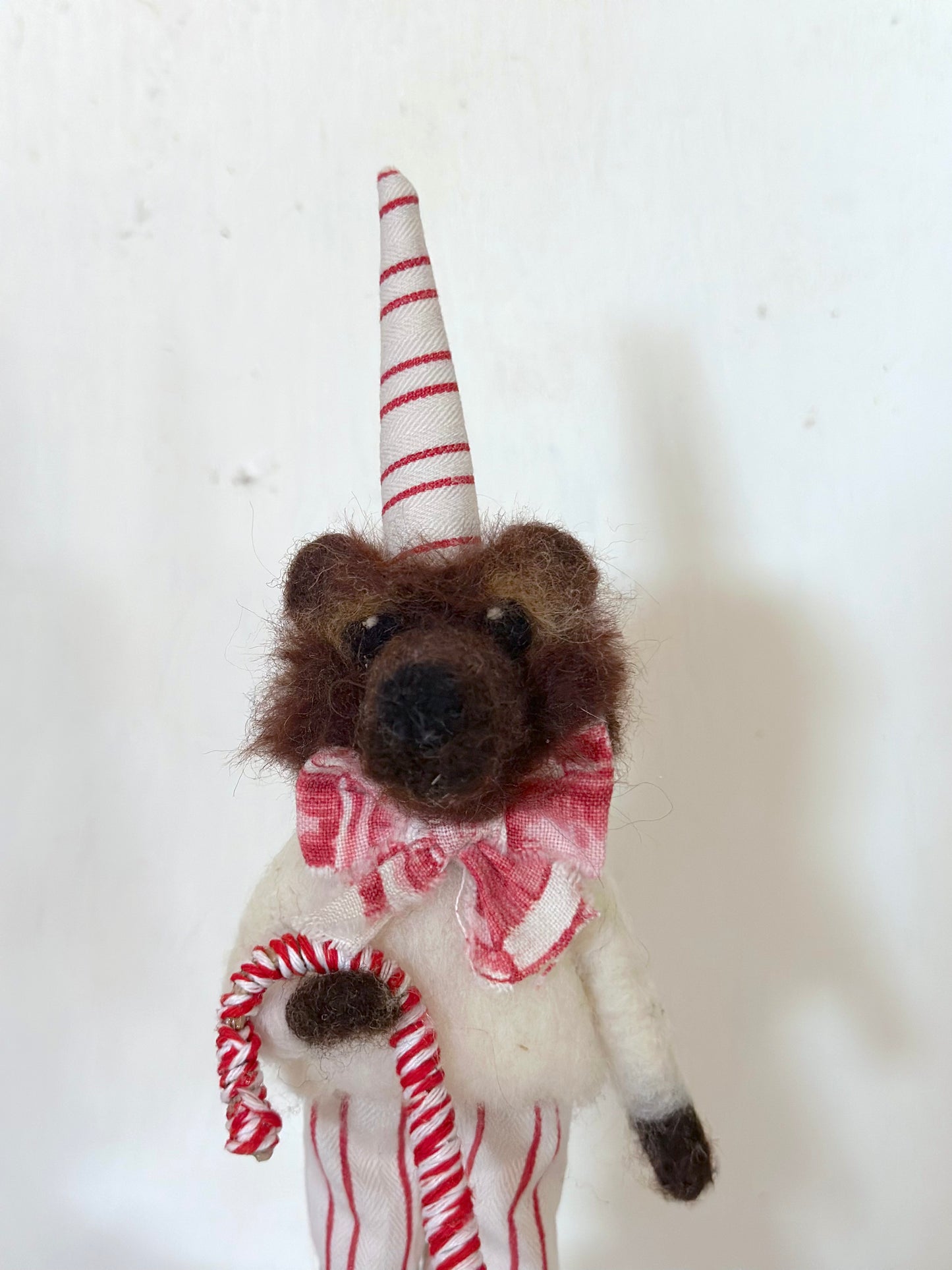Hand Felted Festive Christmas Cat Or Bear With Antique French Fabrics