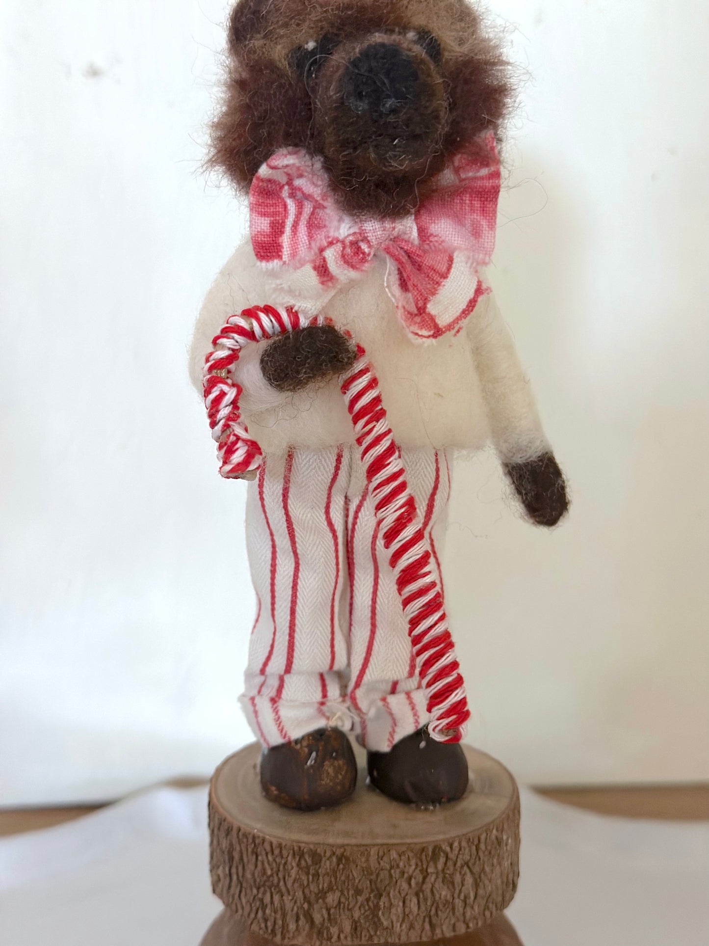 Hand Felted Festive Christmas Cat Or Bear With Antique French Fabrics