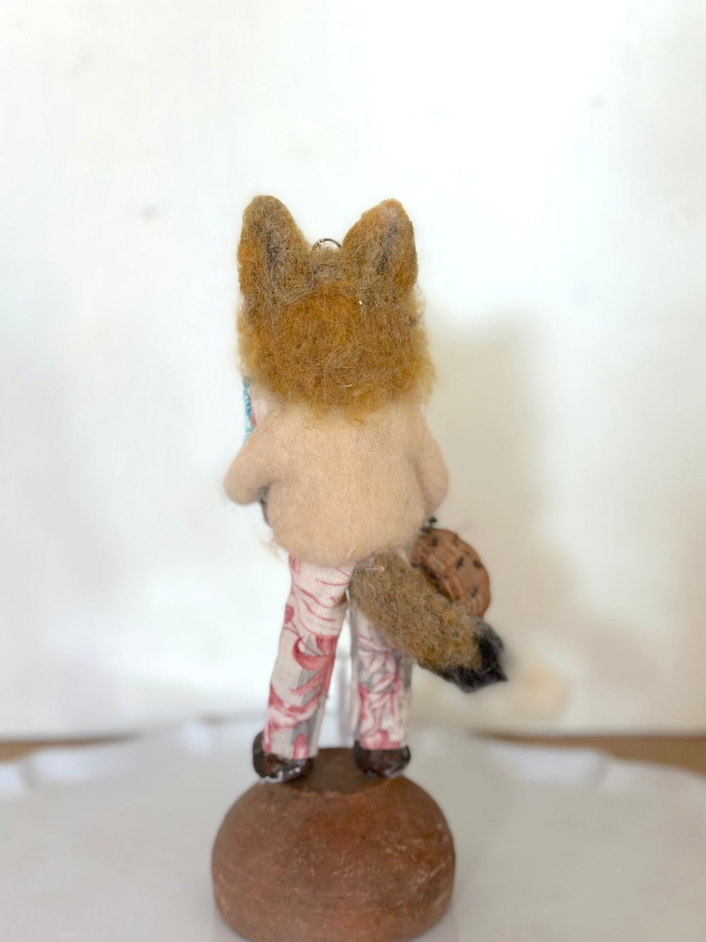 Hand Felted Festive Christmas Fox Or Cat With Antique French Fabrics