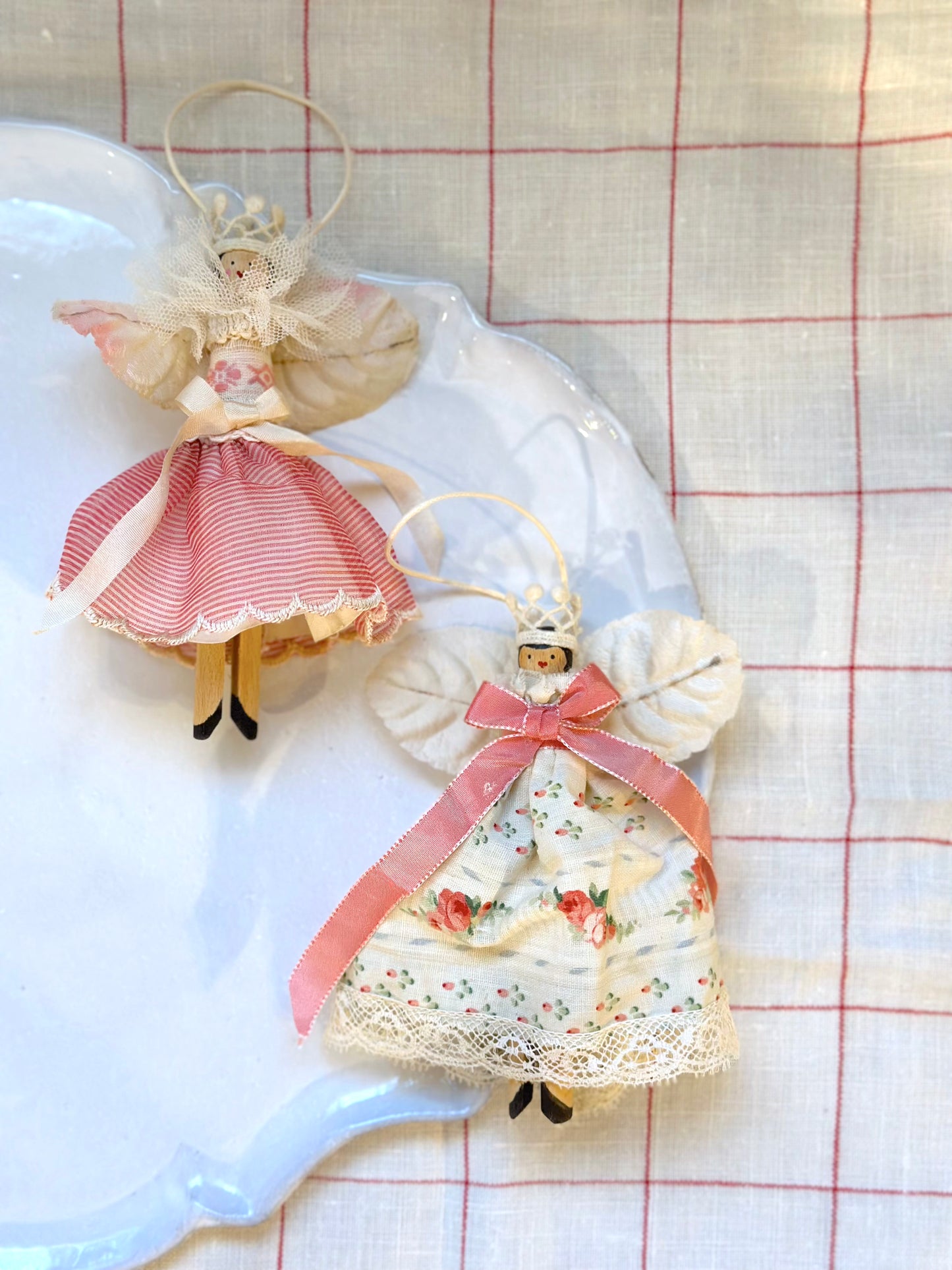 Handmade Pink Angel Ornaments With Antique French Fabric