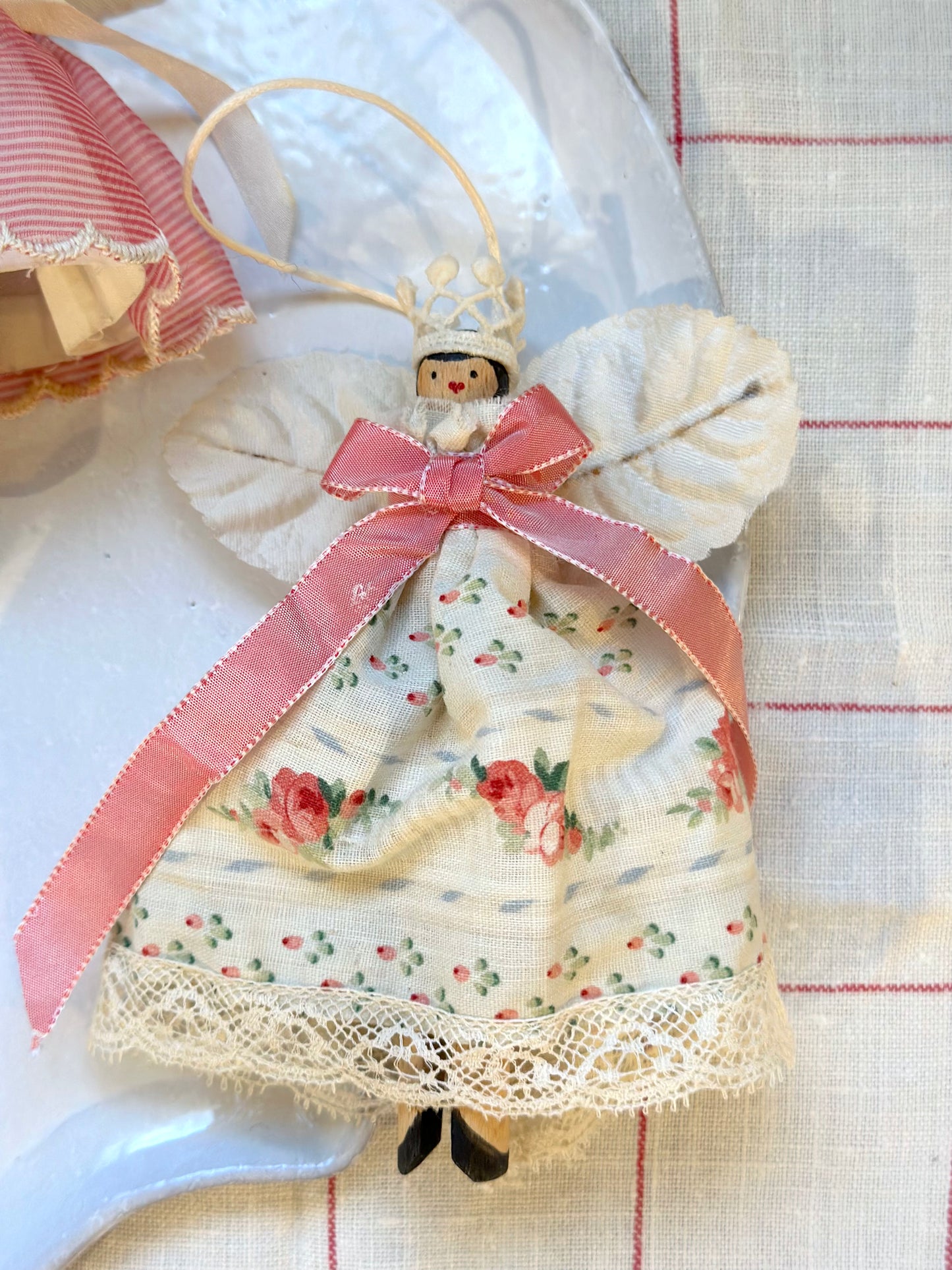 Handmade Pink Angel Ornaments With Antique French Fabric