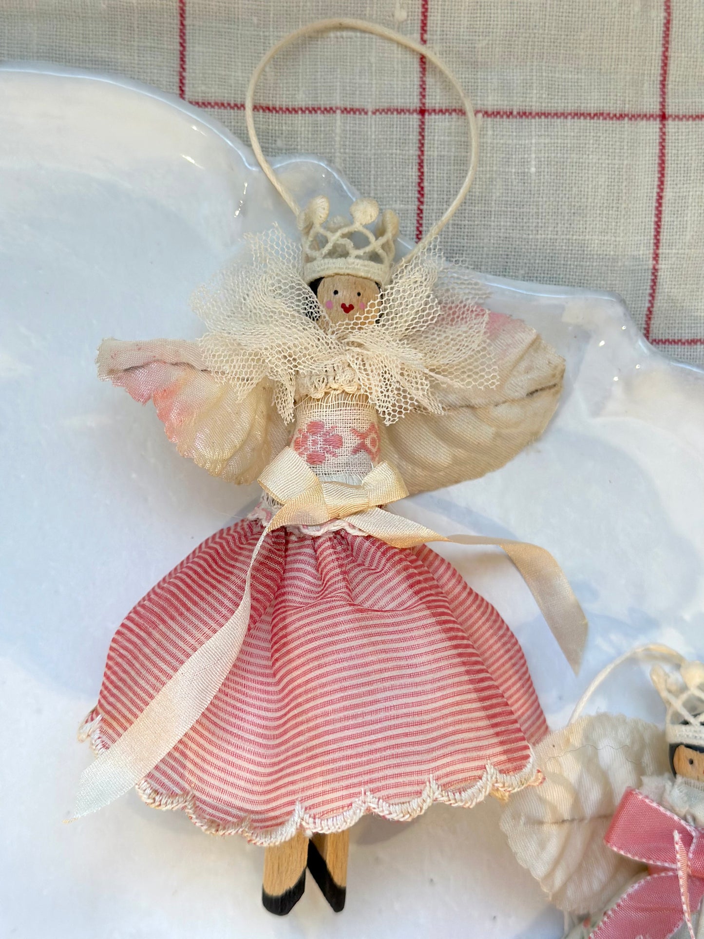 Handmade Pink Angel Ornaments With Antique French Fabric