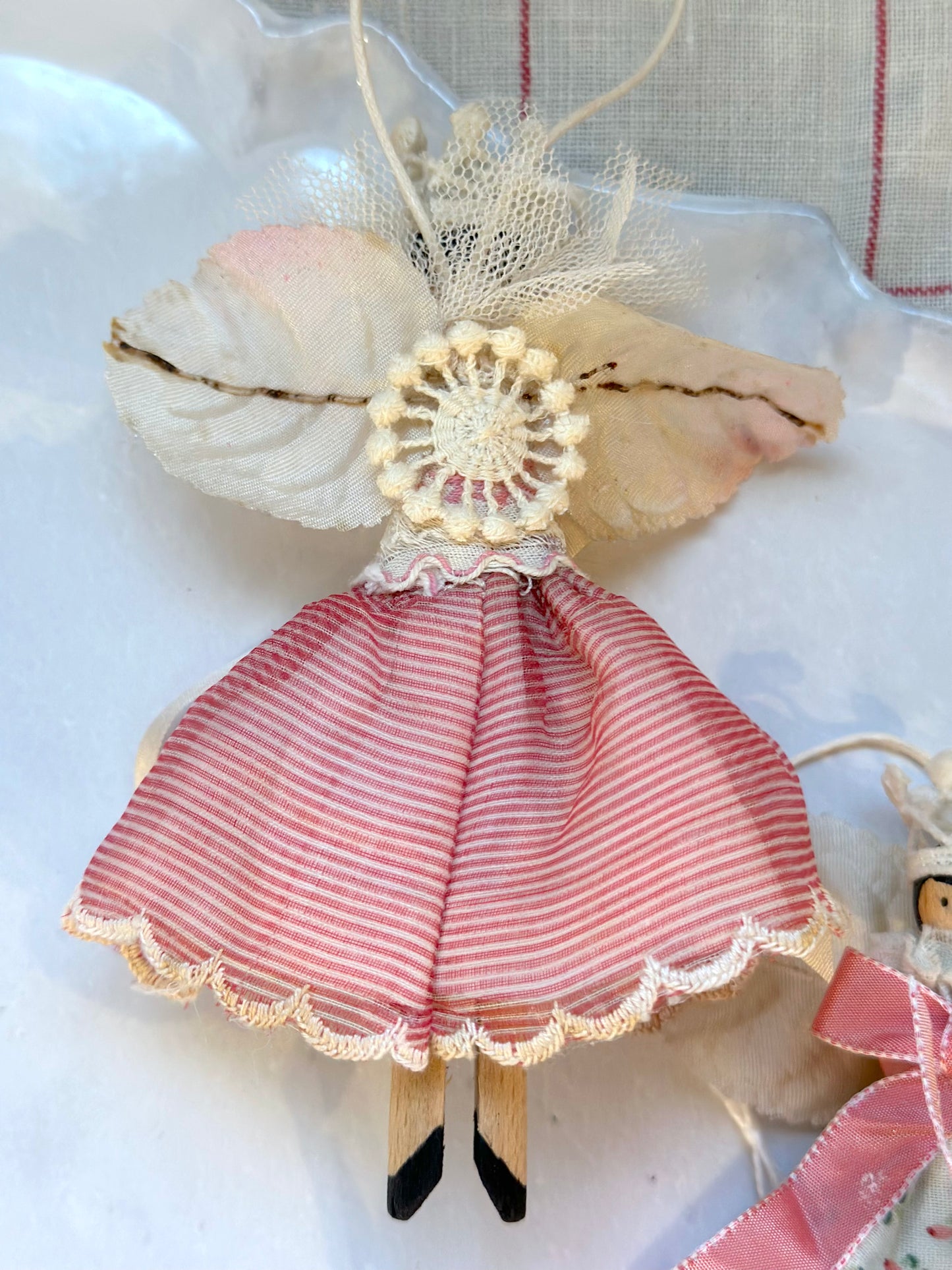 Handmade Pink Angel Ornaments With Antique French Fabric