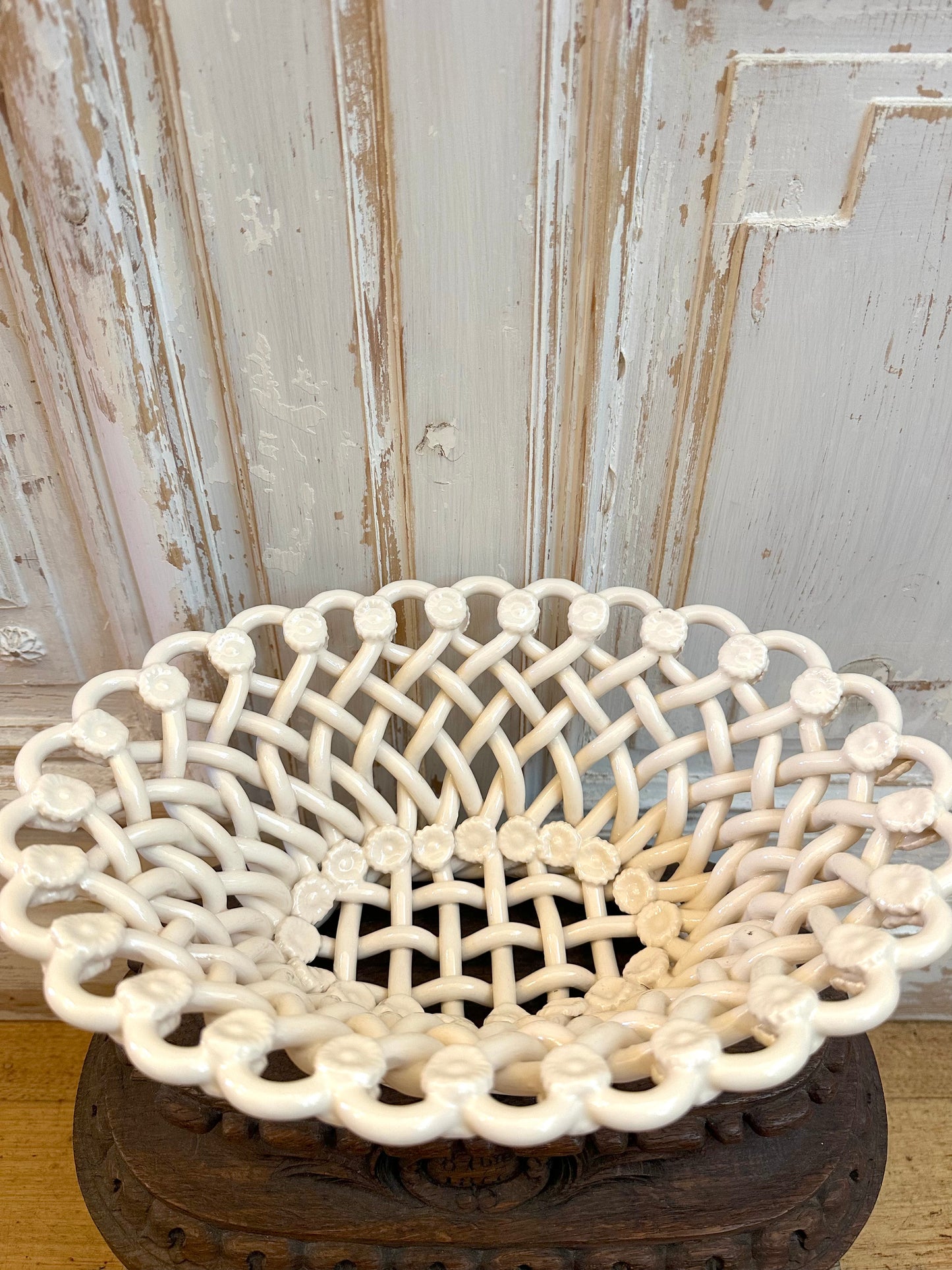 French Ceramic Woven Oval Basket - Sable