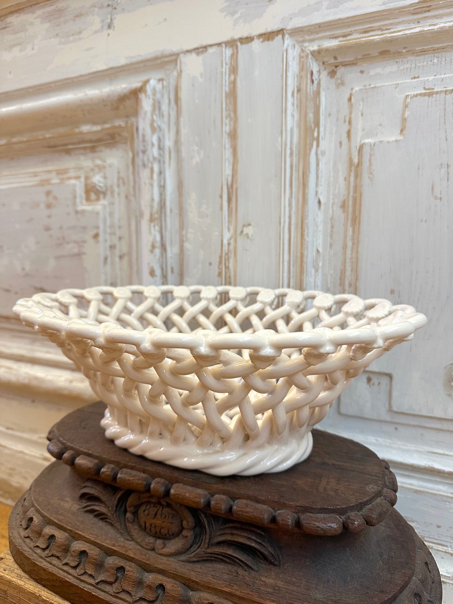 French Ceramic Woven Oval Basket - Sable